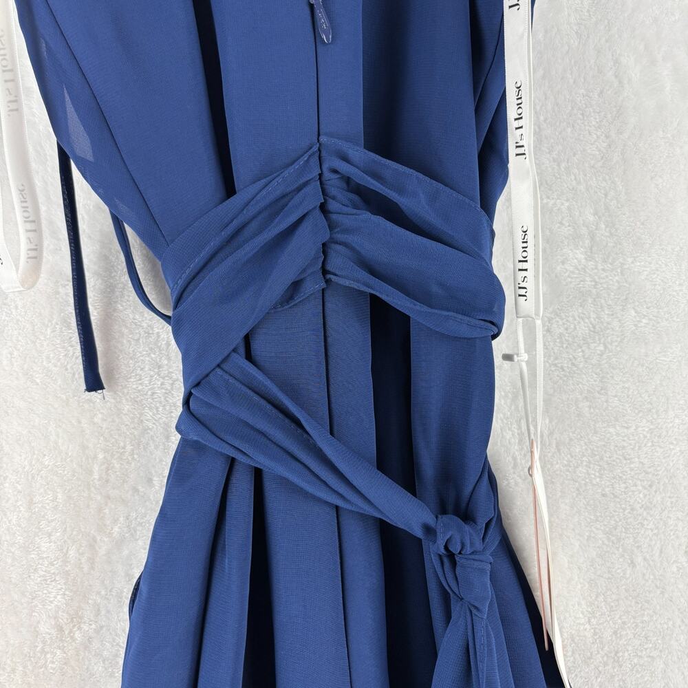 JJ's House Safara Halter Chiffon Jumpsuit Navy Blue Size 8 Built in Bra Wide Leg - Picture 7 of 9